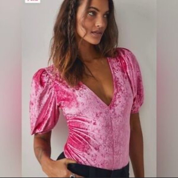 Free People Womens Pink Don't You Wish Crushed Velvet Bodysuit medium - Picture 4 of 10
